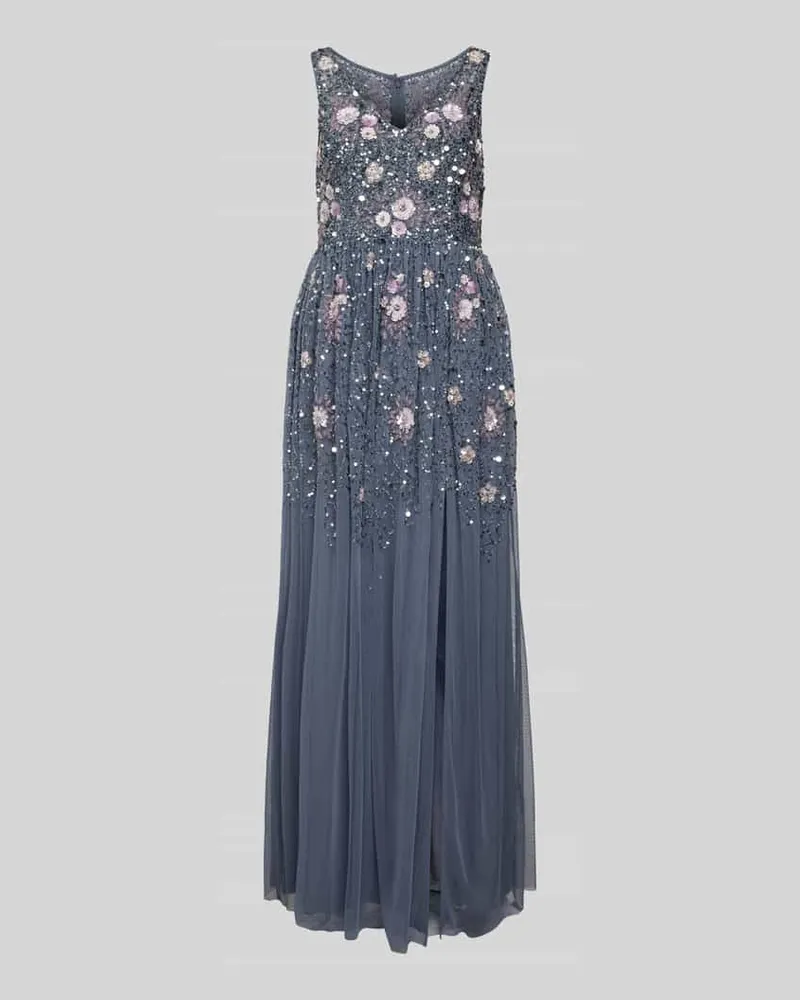 Adrianna Papell Abendkleid mit Pailletten- und Ziersteinbesatz Rauchblau