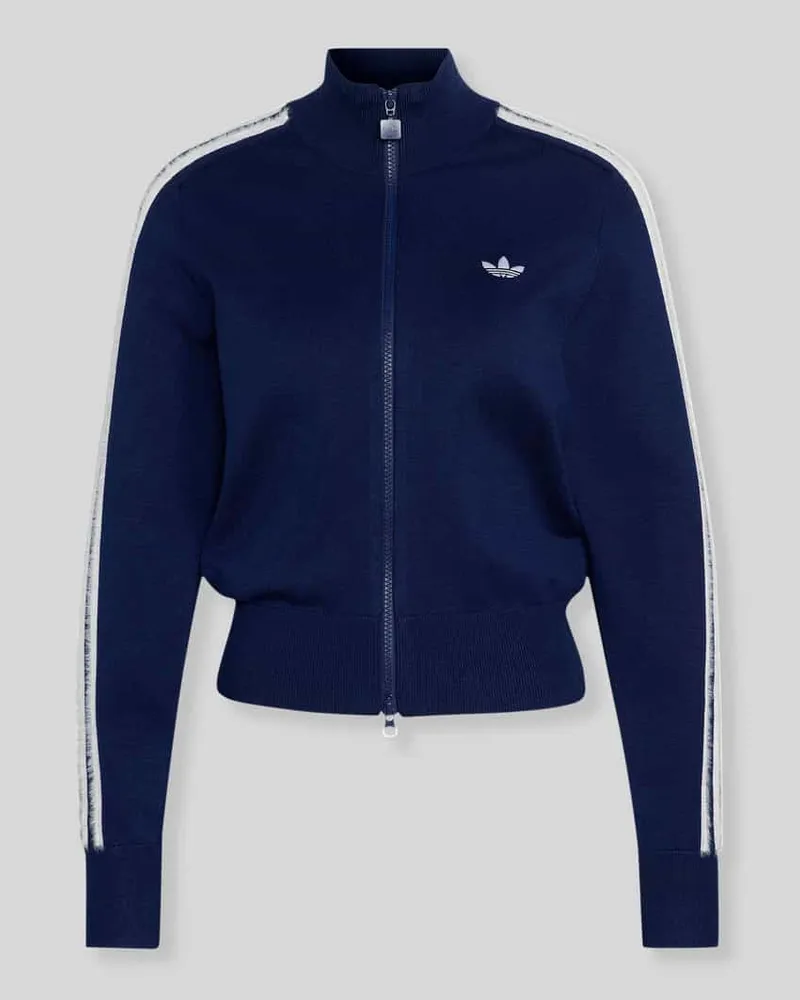 adidas Slim Fit Strickjacke aus Viskose-Mix mit Logo-Stitching Dunkelblau