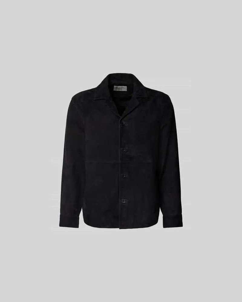 Officine Generale Hemdjacke aus echtem Ziegenleder Dunkelblau