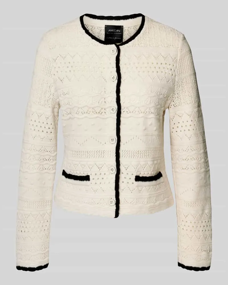 Marc Cain Strickjacke aus Schurwolle mit Lochmuster Hellgrau