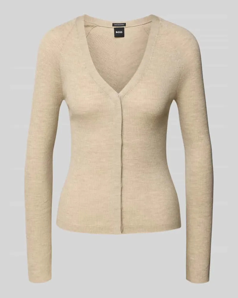 HUGO BOSS Slim Fit Strickjacke aus Schurwolle Beige