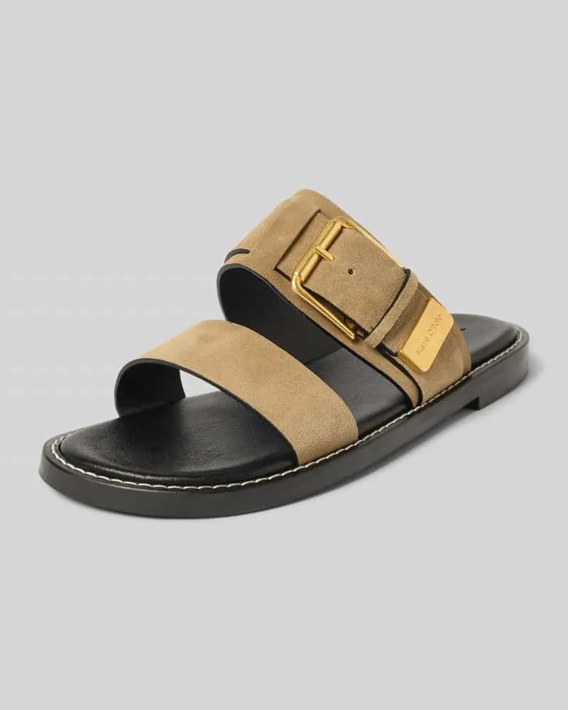 Marc O'Polo Pantolette aus edlem Veloursleder Stein