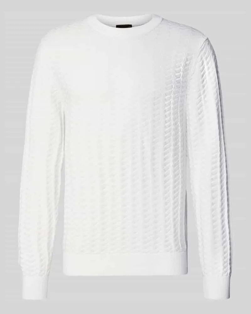HUGO BOSS Pullover mit strukturierter Strickoptik Modell 'Simond Offwhite