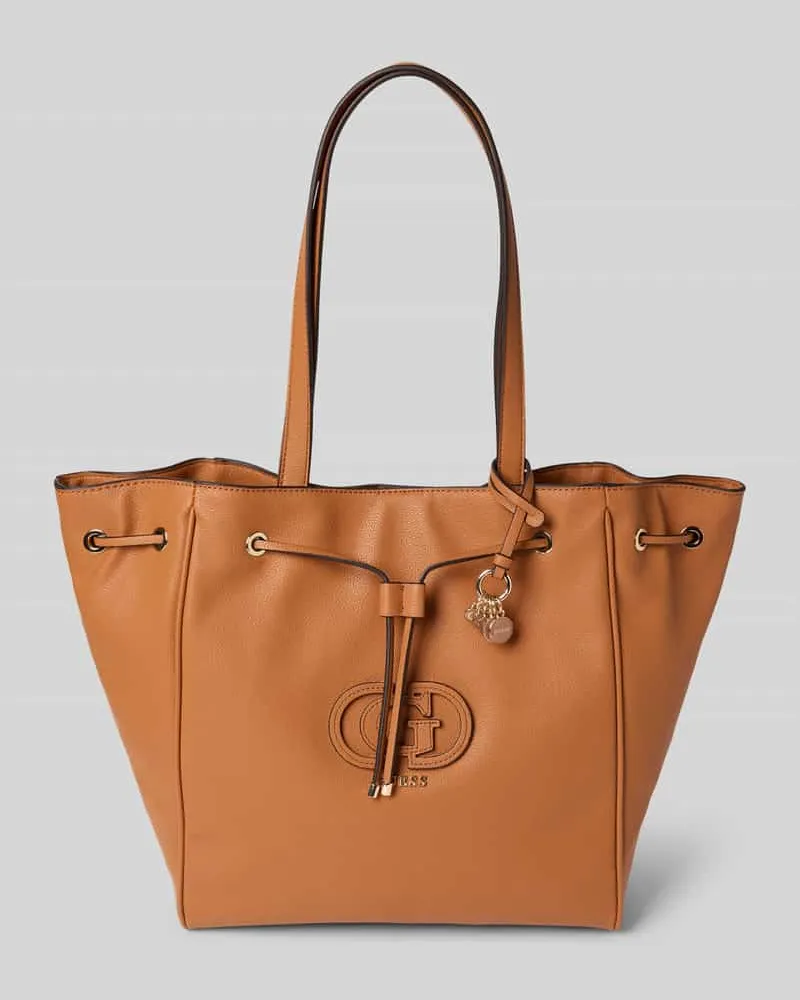 Guess Shopper mit Label-Applikation Modell 'CALEBRA DRAWSTRING TOTE Cognac