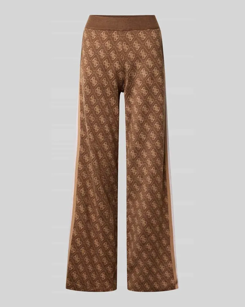 Guess Wide Leg Strickhose mit Logo-Muster Modell 'ANEIRA Schoko