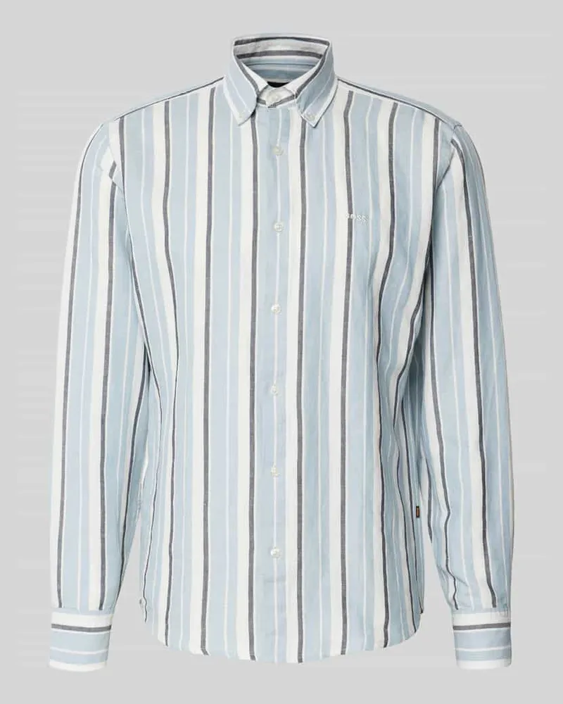 HUGO BOSS Regular Fit Freizeithemd aus Leinen-Baumwoll-Mix Modell 'RICOPLUS_M Hellblau