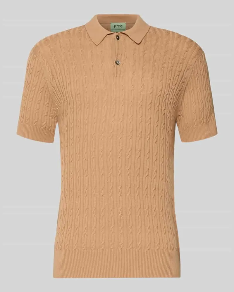 FTC Cashmere Slim Fit Kurzarm Pullover mit Kaschmir-Anteil in Strick-Optik Beige