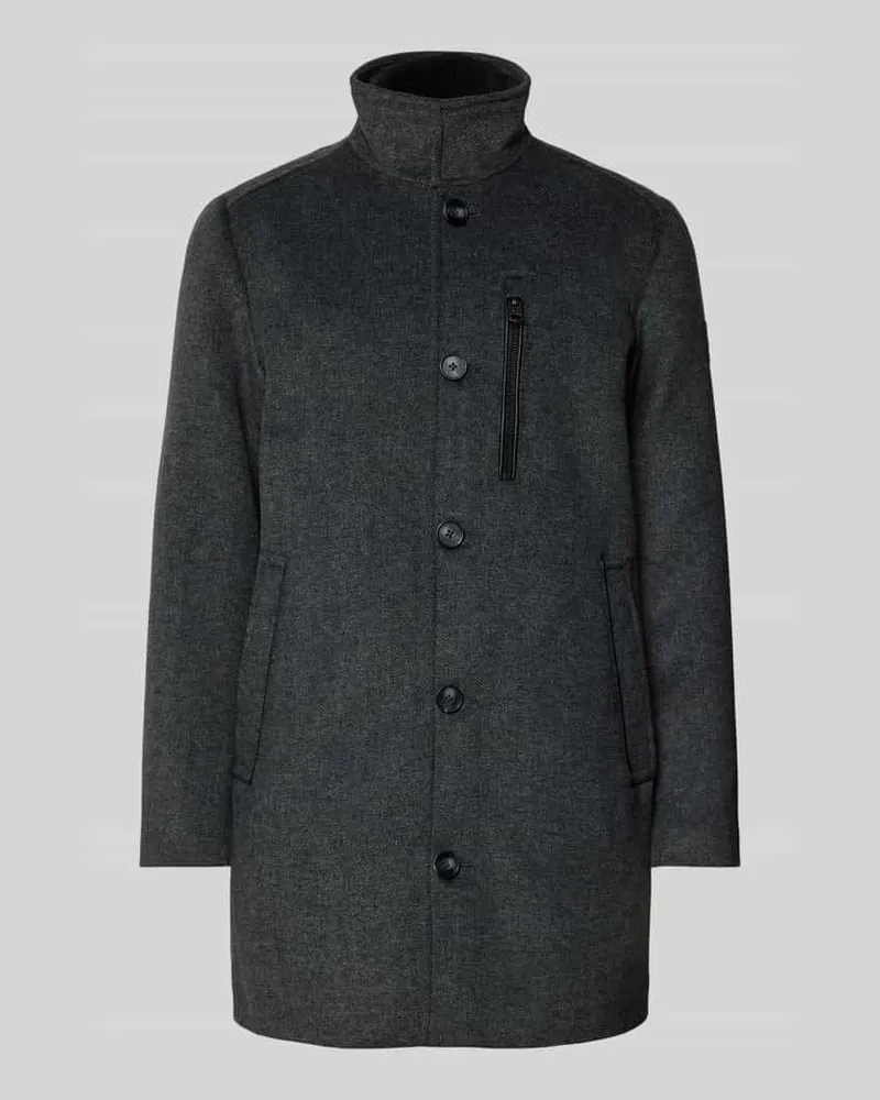 Tom Tailor Regular Fit Wollmantel in Melange mit Reißverschlussbrusttasche Anthrazit