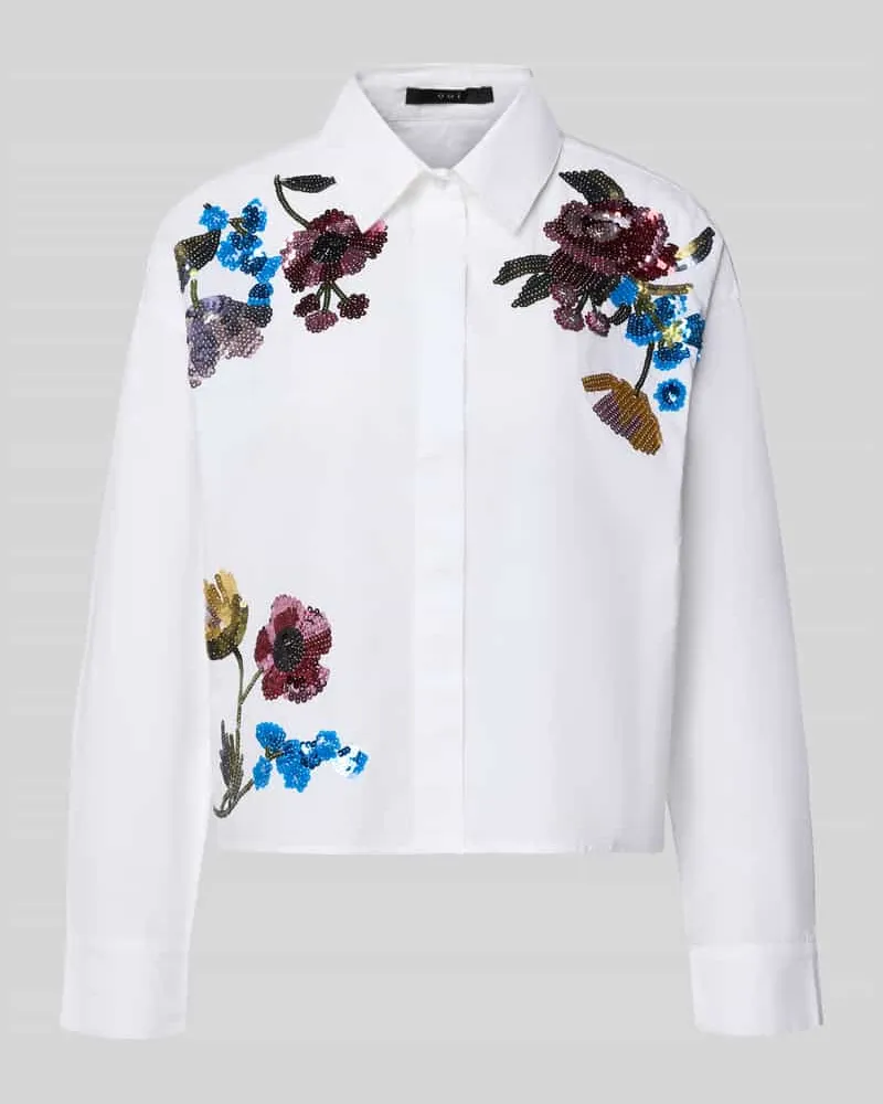 Oui  Boxy Fit Bluse mit Pailletten Weiss