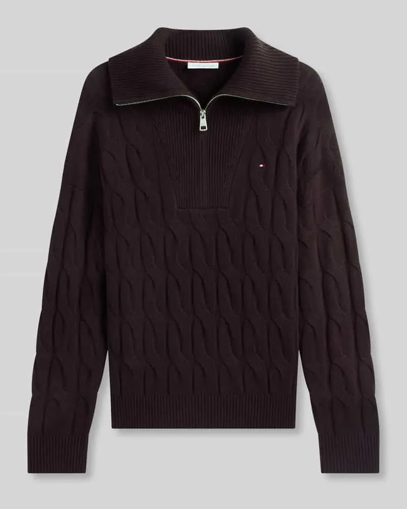 Tommy Hilfiger Relaxed Fit Troyer aus reiner Wolle Schoko