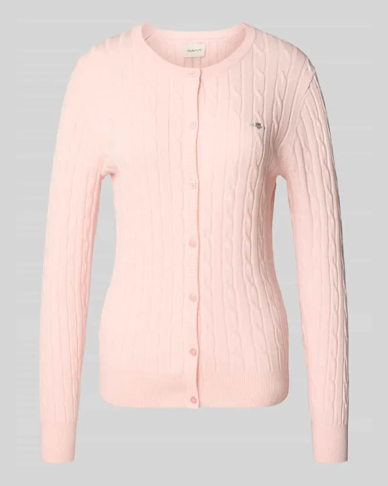 Gant Strickjacke mit Zopfmuster und Label-Stitching Rosa