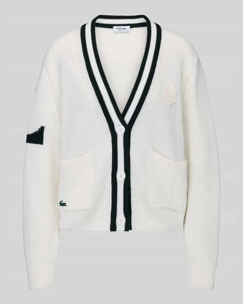 Lacoste Relaxed Fit Strickjacke mit Woll-Anteil und Lyocell-Mix Weiss