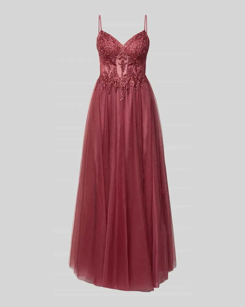 LUXUAR Abendkleid mit Stitchings und Ziersteinbesatz Rot