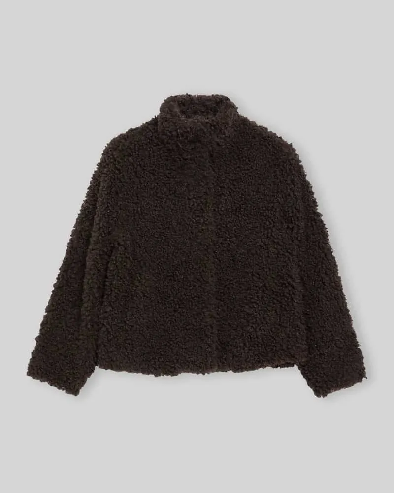 S.Oliver Regular Fit Teddyjacke mit Stehkragen Dunkelbraun