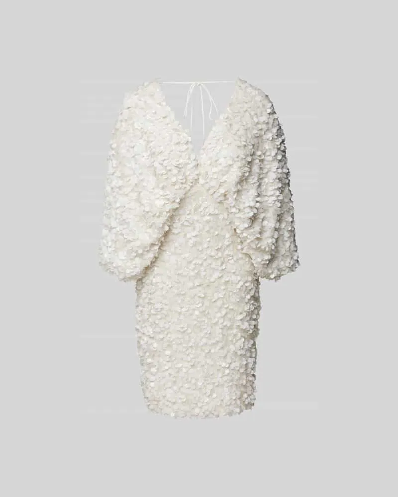 ROTATE Birger Christensen Knielanges Kleid mit Paillettenbesatz Weiss