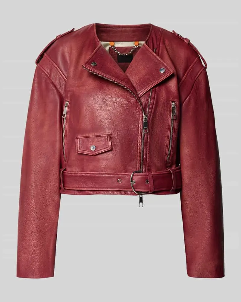 HUGO BOSS Regular Fit Lederjacke aus echtem Büffelleder Modell 'SADORA Bordeaux