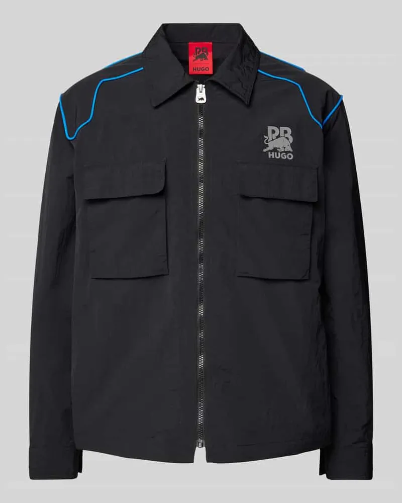 HUGO BOSS Regular Fit Hemdjacke mit Label-Print Modell 'ESELIO Black