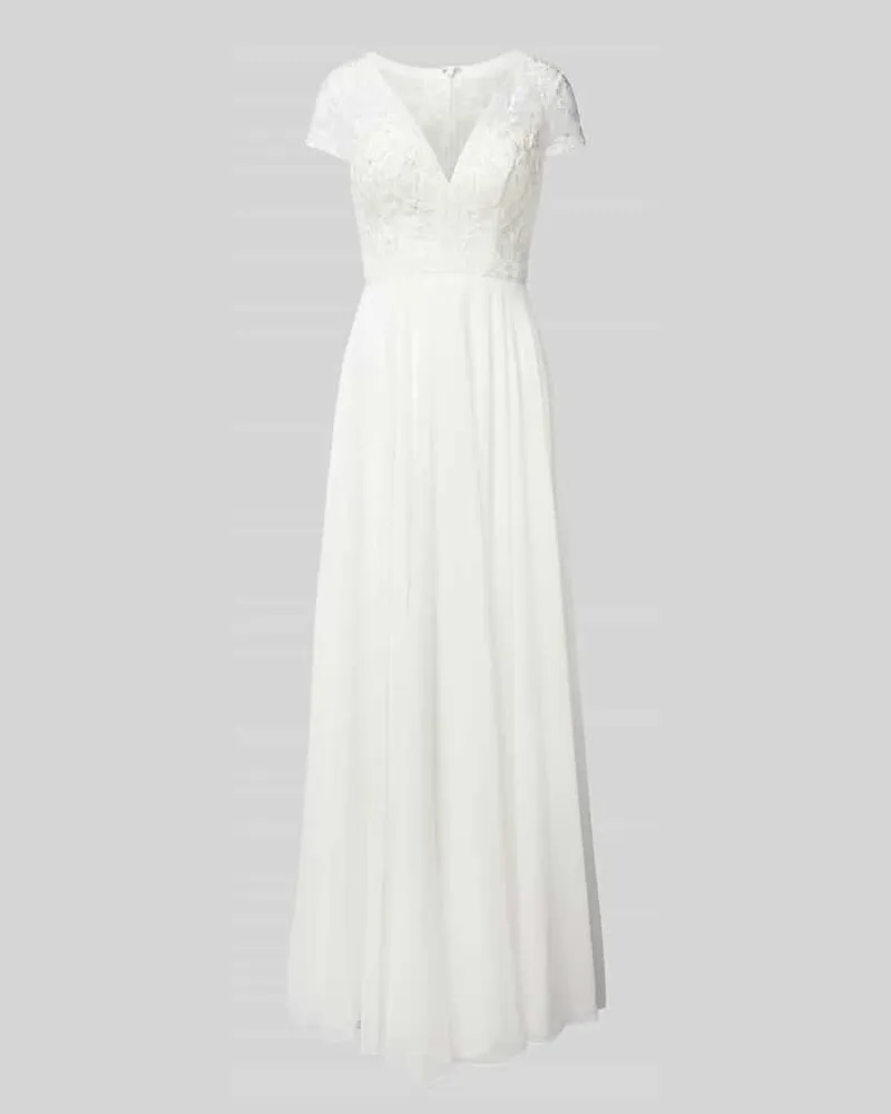LUXUAR Brautkleid mit floralem Spitzenbesatz Offwhite