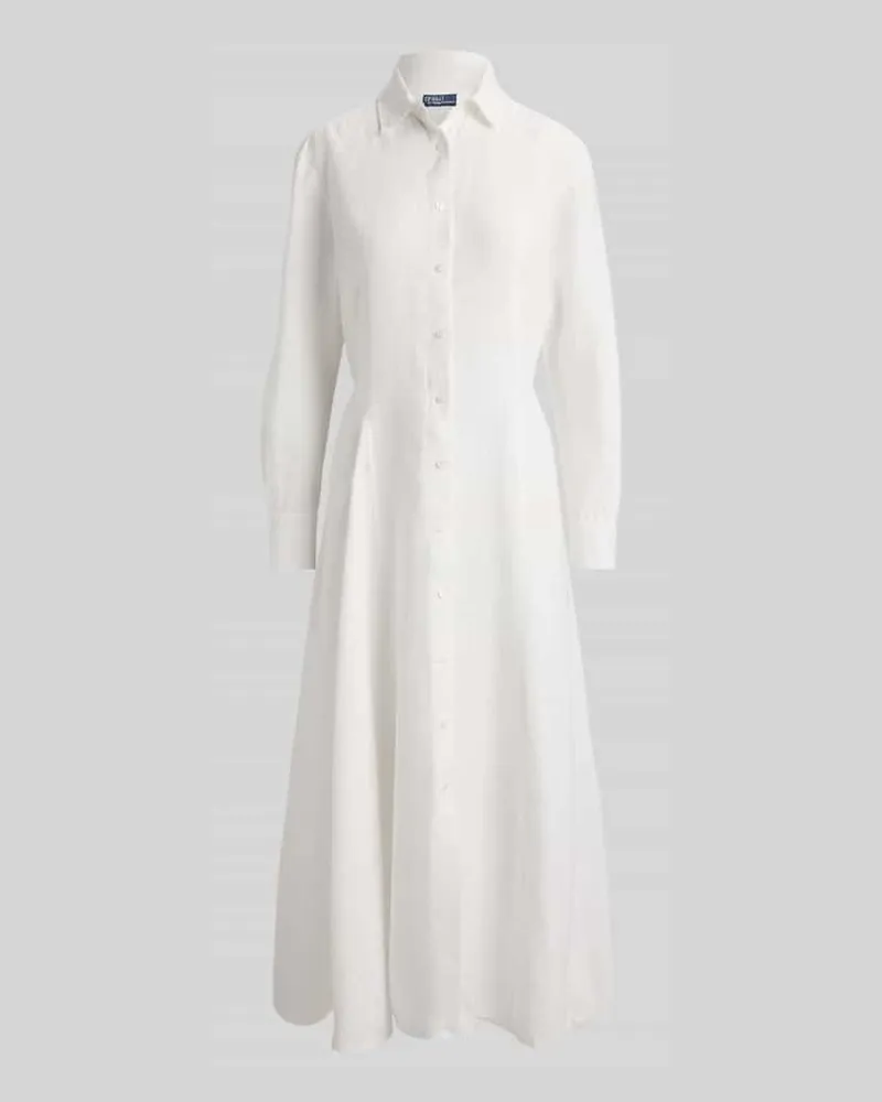 Ralph Lauren Tailliertes Hemdblusenkleid aus reinem Leinen Weiss