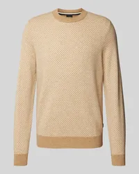 HUGO BOSS Strickpullover mit gerippten Abschlüssen Modell 'Eltoro Beige