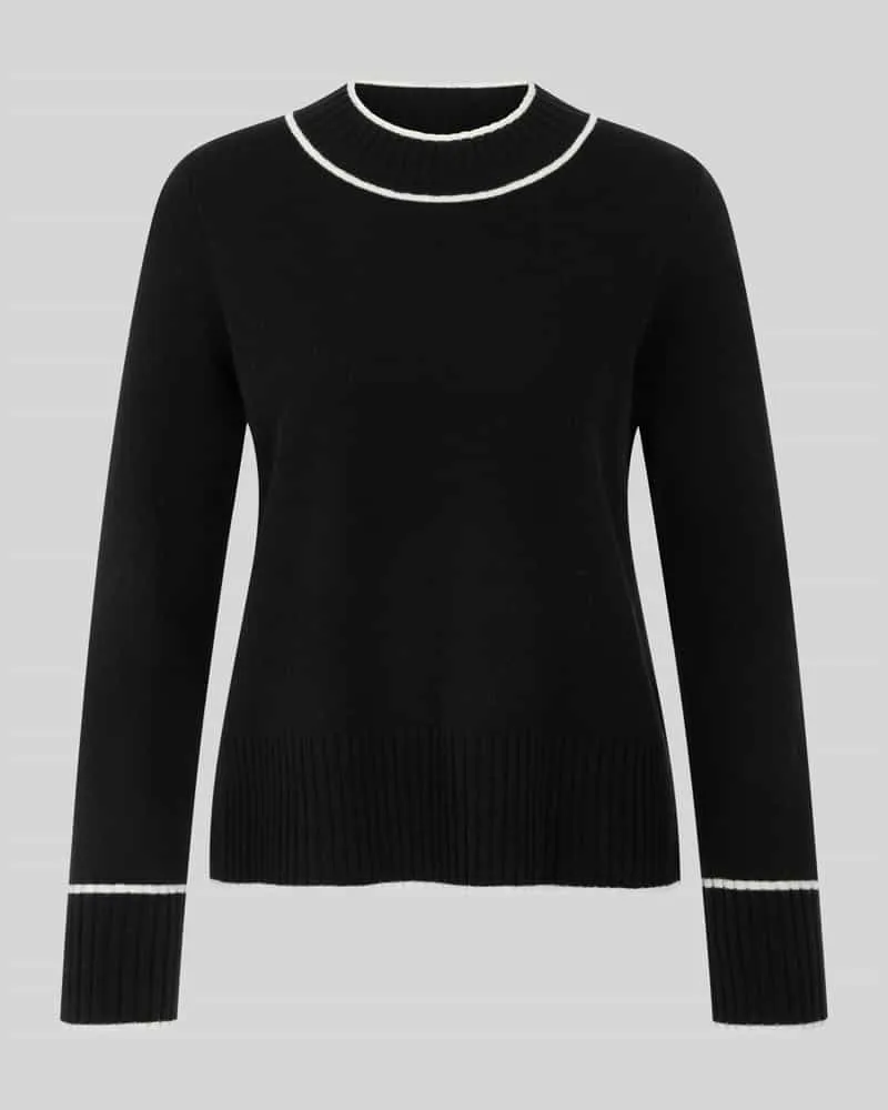 Marc Cain Regular Fit Pullover aus Wolle Alpaka mit Kontraststreifen Black