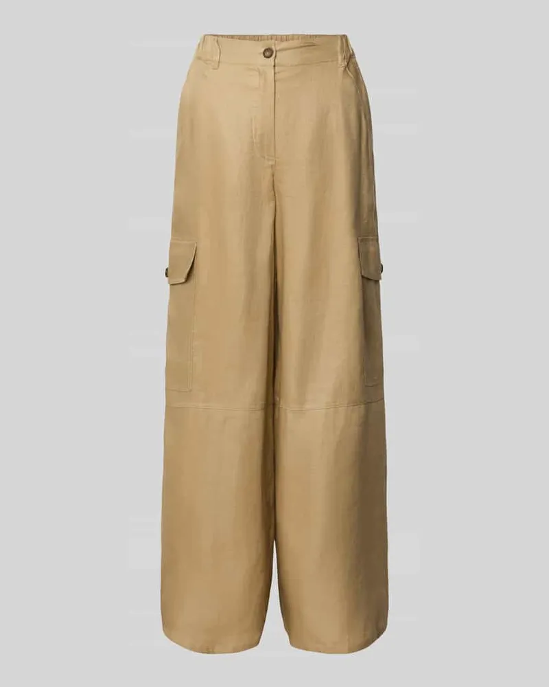 Max Mara Wide Leg Cargohose aus reinem Leinen Sand