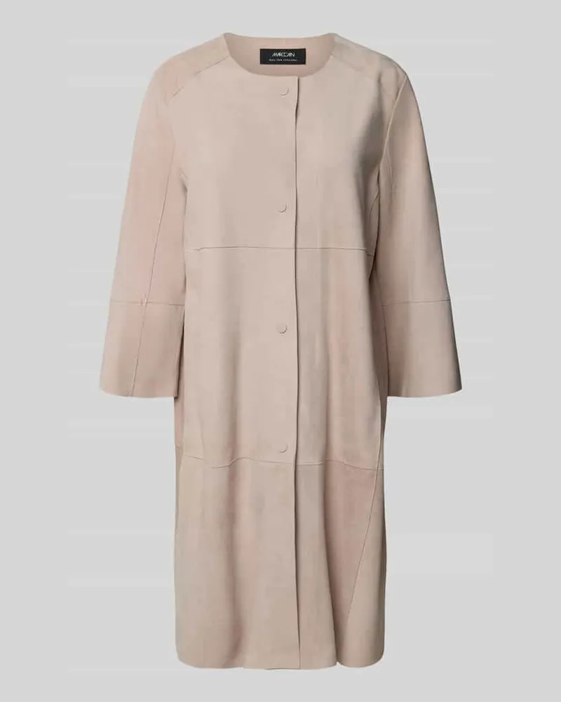 Marc Cain Regular Fit Ledermantel mit Rundhalsausschnitt und Knopfleiste Kitt