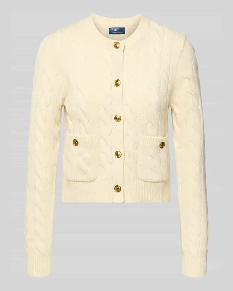 Ralph Lauren Cardigan aus Lanawolle-Kaschmir-Mix mit Zopfmuster Ecru