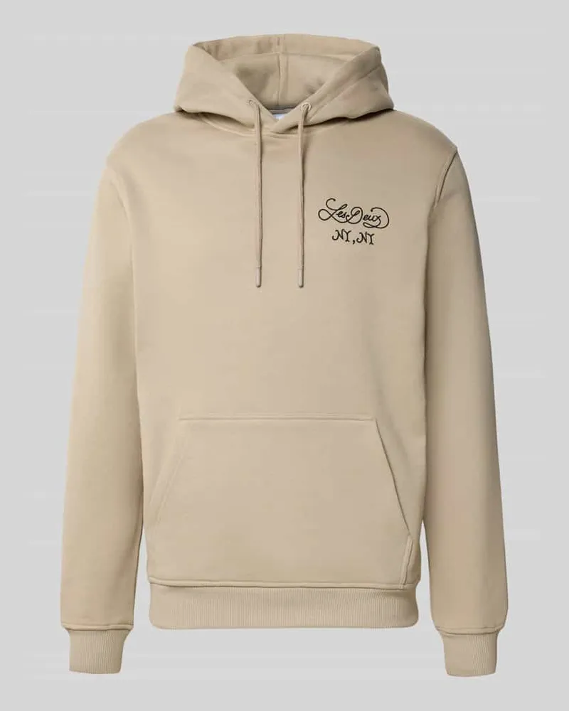LES DEUX Hoodie mit Label-Print und Känguru-Tasche Sand
