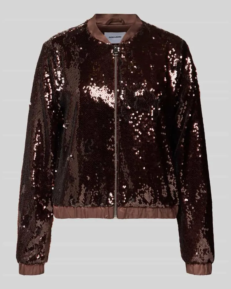 More & More Blouson mit Pailletten und Reißverschluss Dunkelbraun