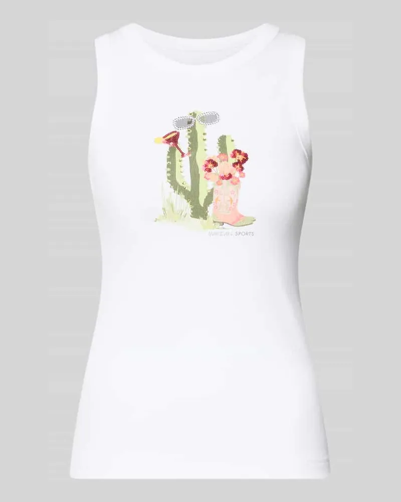 Marc Cain Tanktop mit Motiv-Print und Ziersteinbesatz Weiss