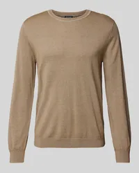 Olymp Slim Fit Strickpullover aus Schurwolle mit Rundhalsausschnitt Beige