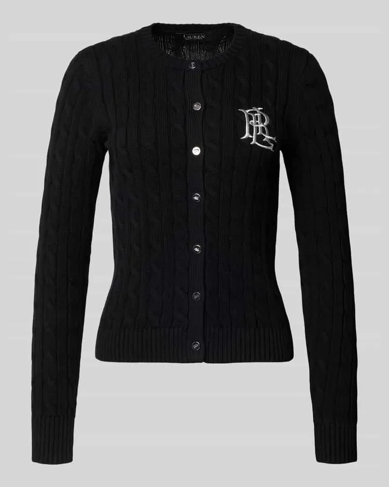 Ralph Lauren Strickjacke mit Zopfmuster und Label-Stitching Modell 'RALHAN Black