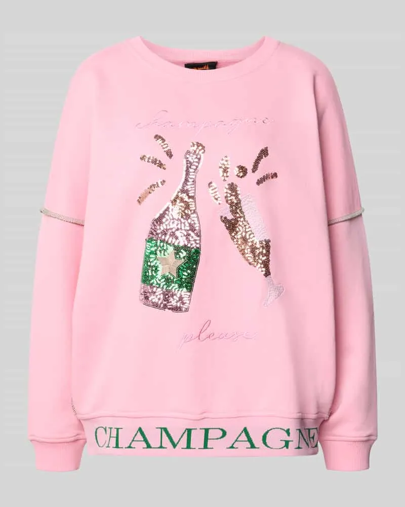 Miss Goodlife Sweatshirt mit Statement-Stitching und Paillettenbesatz Hellrosa