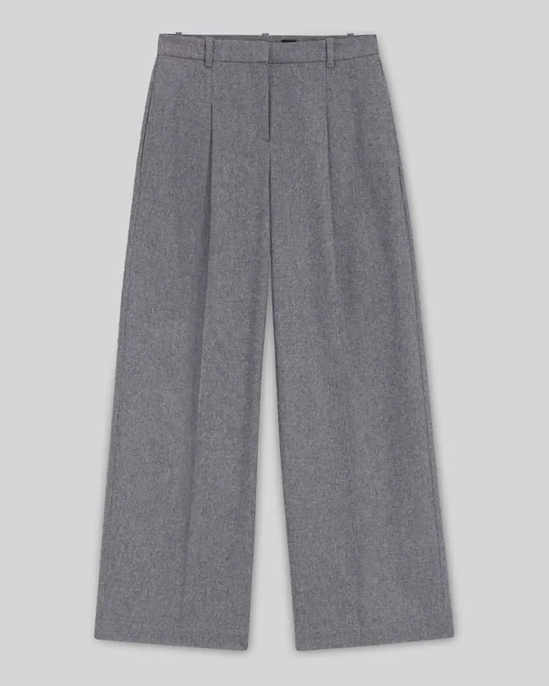 HUGO BOSS Wide Leg Bundfaltenhose aus Woll-Mix Hellgrau