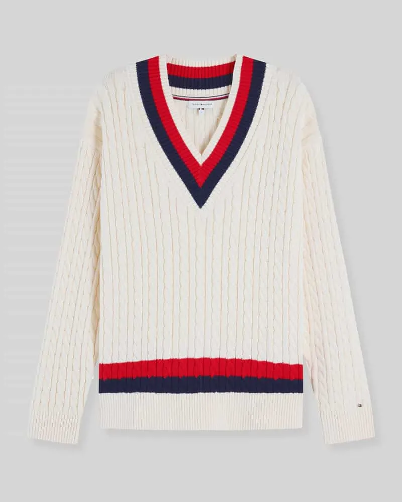 Tommy Hilfiger Regular Fit Pullover aus reiner Baumwolle Ecru