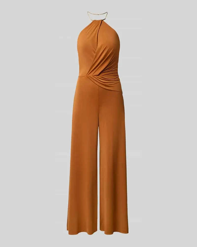 Rinascimento Neckholder-Jumpsuit in Wickel-Optik Mittelbraun
