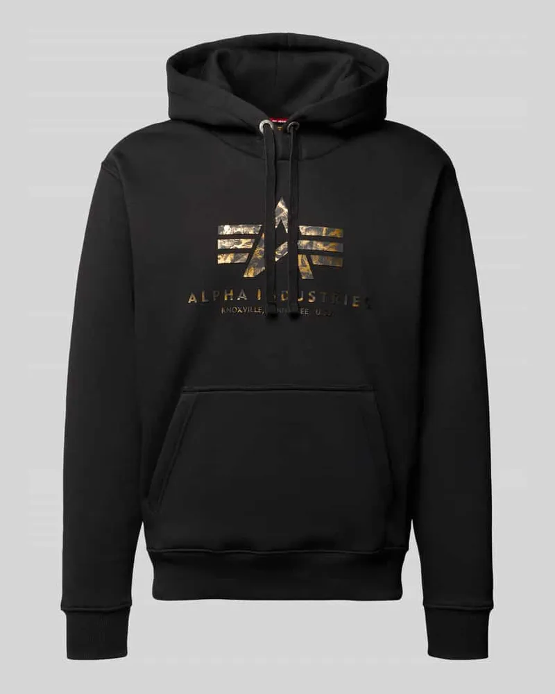 Alpha Industries Hoodie mit Logo und Känguru-Tasche Black