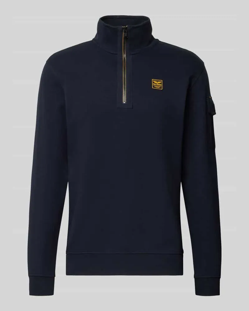 PME Legend Regular Fit Sweatshirt Baumwoll-Mix mit Troyer-Kragen Marine