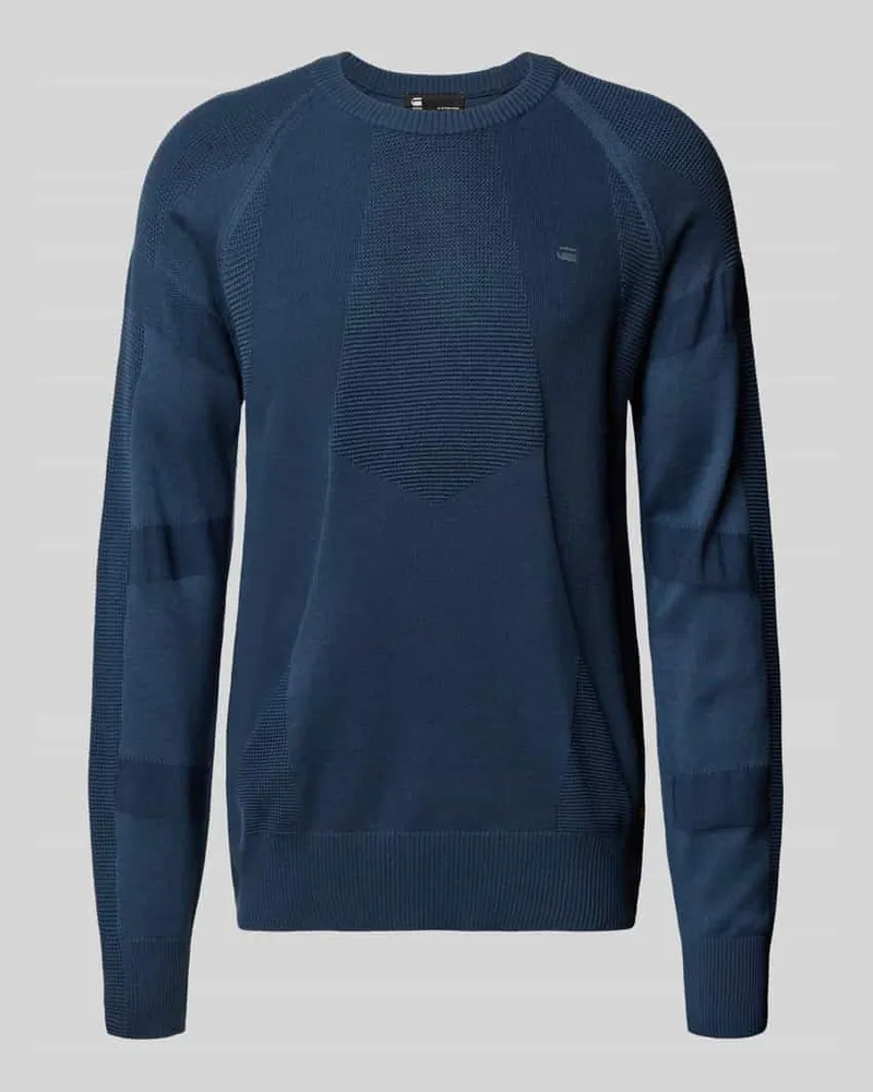 G-STAR RAW Strickpullover mit Logo-Stitching und Rundhalsausschnitt Marine