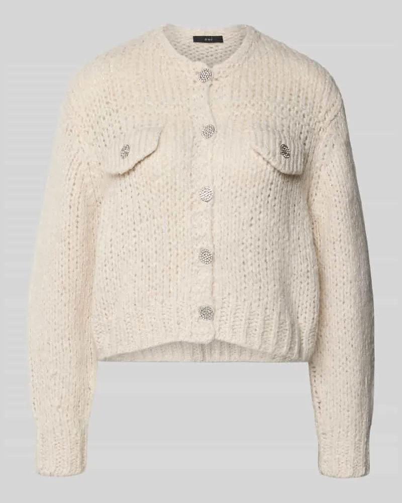 Oui  Strickjacke mit Rundhalsausschnitt und Knopfleiste Beige