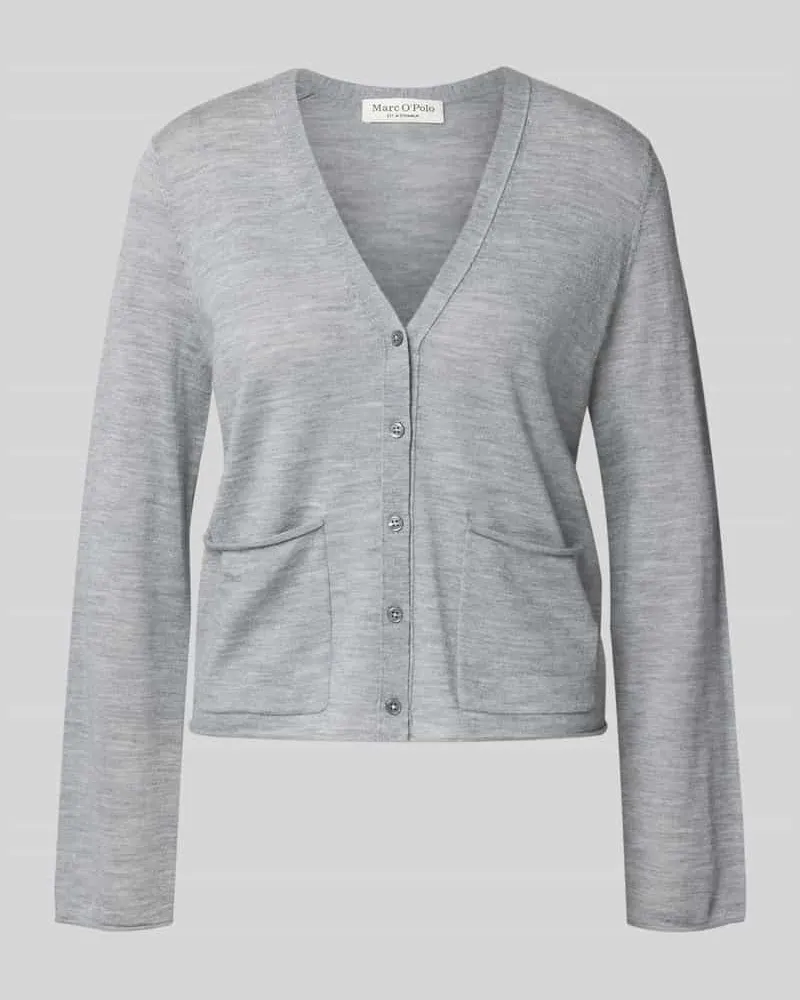 Marc O'Polo Regular Fit Strickjacke aus Schurwoll-Mix Mittelgrau