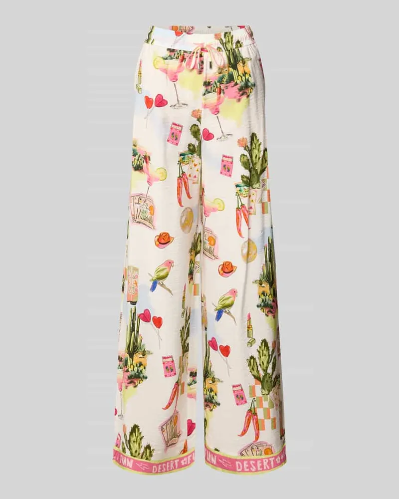 Marc Cain Wide Fit Stoffhose aus Viskose-Mix mit Allover-Motiv-Print Weiss