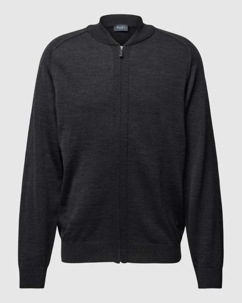 Maerz Strickjacke aus Schurwolle mit kleinem Stehkragen Anthrazit
