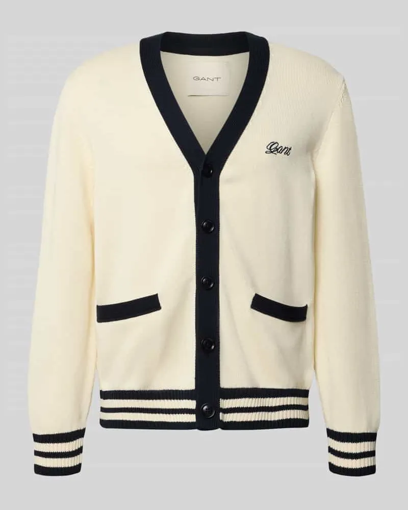 Gant Regular Fit Strickjacke aus reiner Baumwolle Offwhite