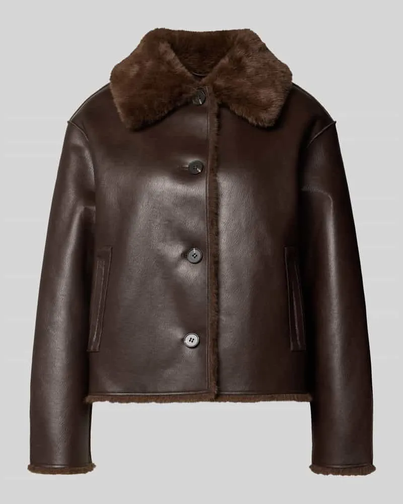 OPUS Cropped Webpelzjacke aus Polyester mit Wendefunktion Modell „Hafellda Dunkelbraun