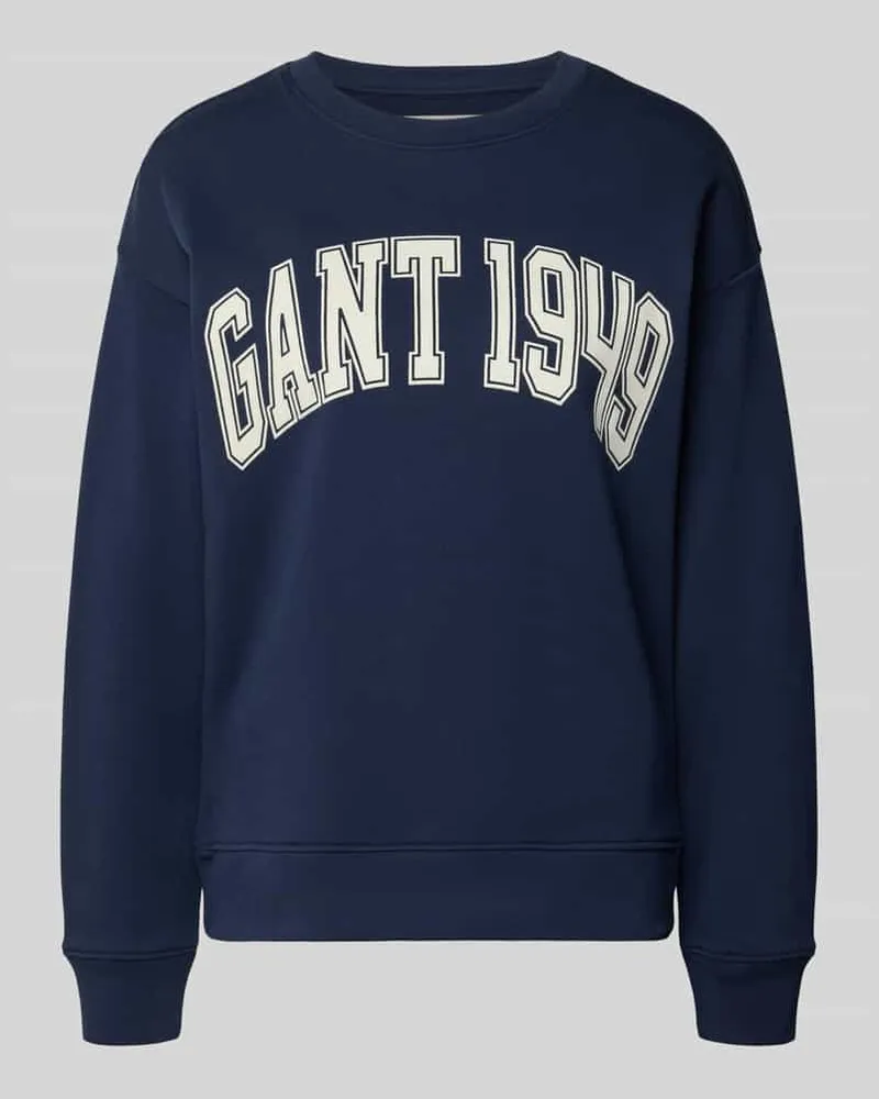 Gant Sweatshirt mit Label-Print und Rundhalsausschnitt Marine