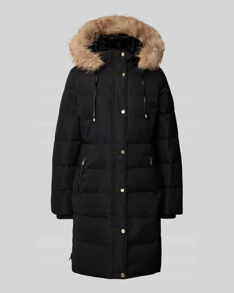 Ralph Lauren Steppmantel mit Kapuze mit Kunstfellbesatz Black