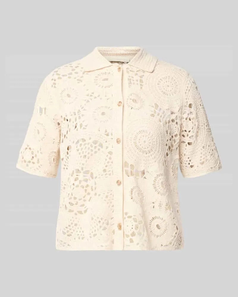 Milano Italy Bluse in Häkel-Optik mit Knopfleiste Sand