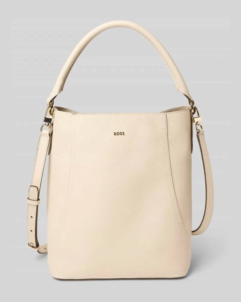 HUGO BOSS Beuteltasche aus genarbtem Leder Offwhite